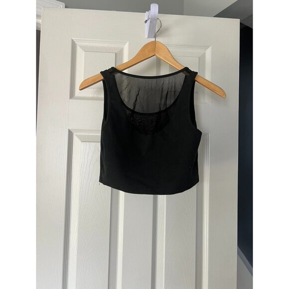 Shein Black Mesh Insert Cropped Tank Top Size L | Y2K Grunge Goth Streetwear Clu - Picture 4 of 4